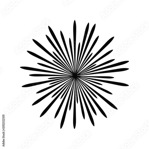 Black sunburst graphic element with radiating lines isolated design element for creative projects and art