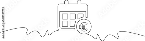 A simple line drawing of a calendar and euro coin on a wavy line