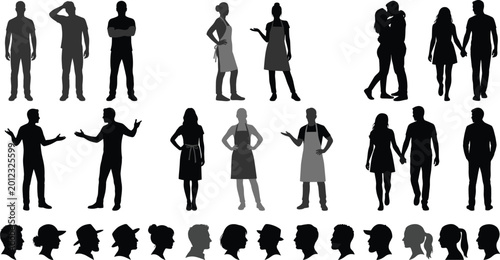Bild auf Leinwand Set of human silhouettes collection with men women couples profiles standing wal