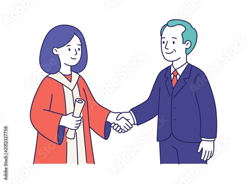 Canvas Print Graduate smiling, shaking hands with official at a commencement ceremony