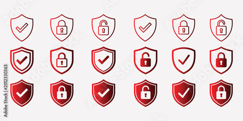 Foto Red shield and lock icons in silhouette style