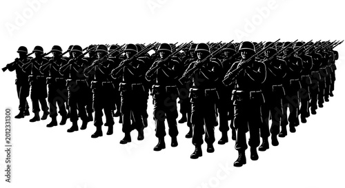 Quadro em tela Silhouette Soldiers Marching in Formation with Rifles