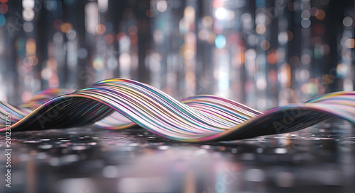 Multicolored wavy metallic ribbon closeup macro.
