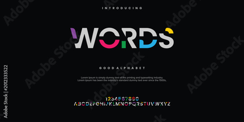 Words Modern abstract digital alphabet font. Minimal technology typography, Creative urban sport fashion futuristic font and with numbers. vector illustration