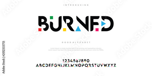 Burned Modern abstract digital alphabet font. Minimal technology typography, Creative urban sport fashion futuristic font and with numbers. vector illustration