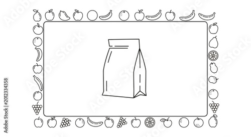 Lunchbox with Fruit Border - Simple Line Art Icon