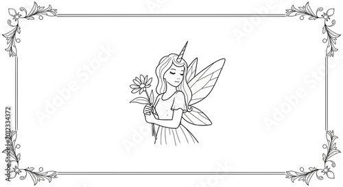 Magical Unicorn Fairy Holding Flower