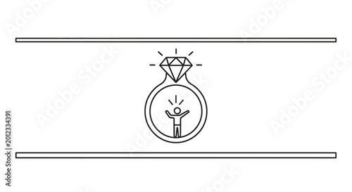 Man Celebrating Inside Diamond Ring, Symbolizing Success, Achievement, and Wealth