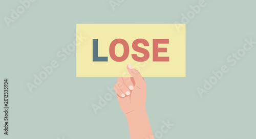 Foto Hand holding sign with word LOSE