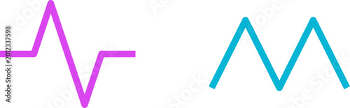 Minimalist purple pulse line and blue zigzag waveform graphics on a clean white background illustration