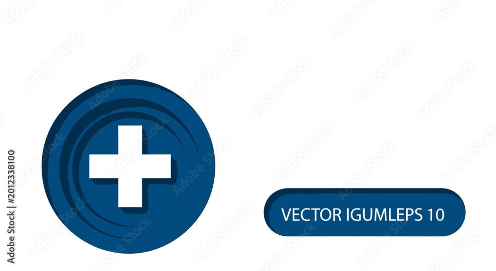 Fototapeta premium Blue Plus Sign Icon and Button with Text