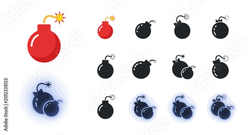Photos Explosive Bomb Icons Set - Danger, Explosion, Warning Symbols