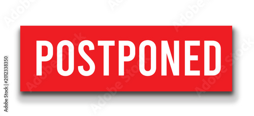 Foto Postponed Red Status Badge Flat UI Event Update Delay Notice Schedule Change Vec