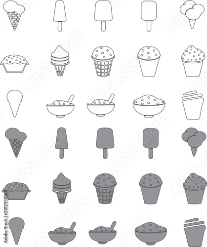 Minimalist Ice Cream and Dessert Line Art Icon Set Vector Illustrations