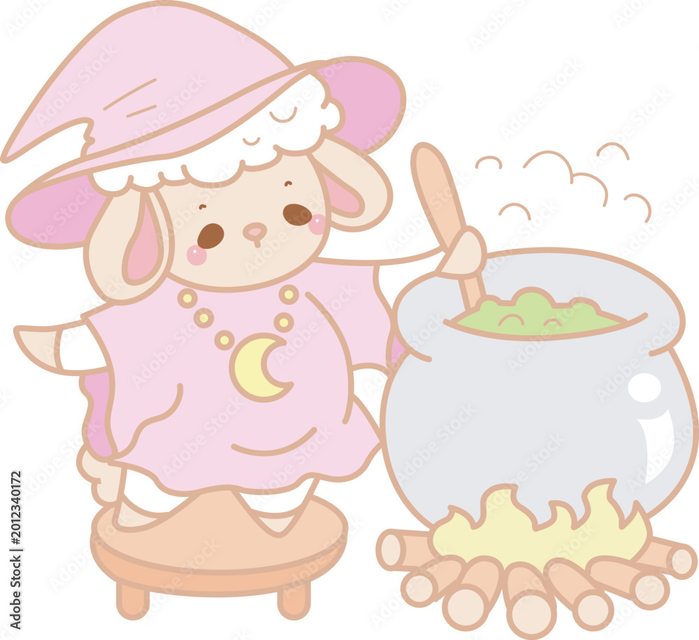 Naklejka premium Cute sheep hand drawn emotes halloween icon