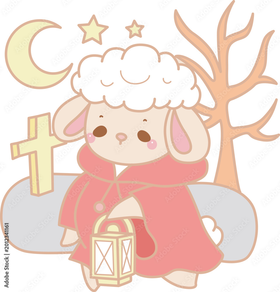 Fototapeta premium Cute sheep hand drawn emotes halloween icon