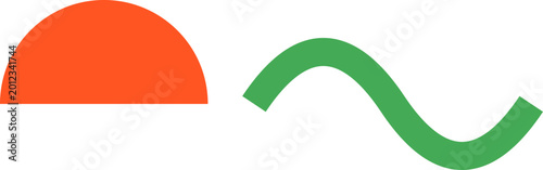 Fotografia Minimalist geometric composition with orange semicircle and green wavy line on a