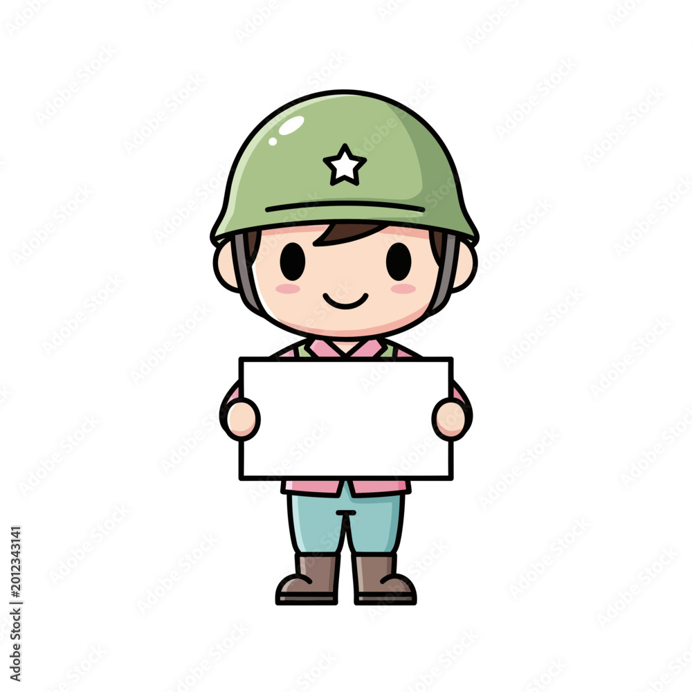 Obraz premium Cute Soldier Holding Blank Sign