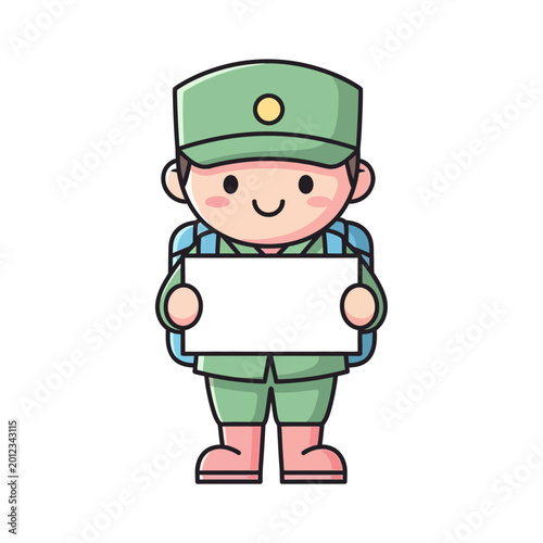 Photography Cute Cartoon Soldier Holding Blank Sign