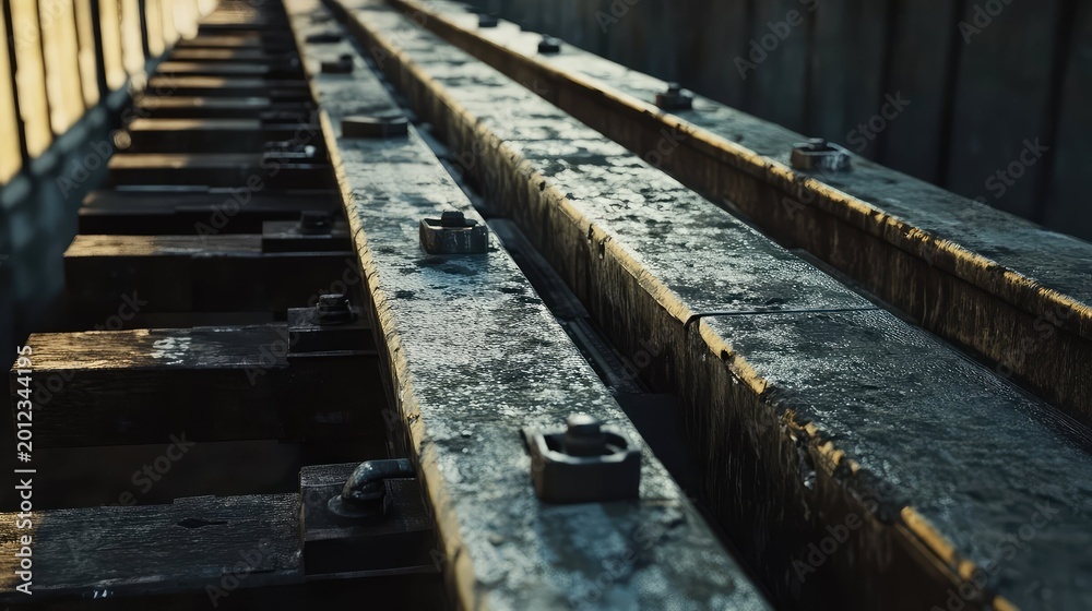 Obraz premium Grungy railway tracks extending into the distance