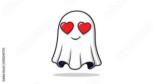 Bilde på lerret Cute cartoon ghost with heart eyes in love.