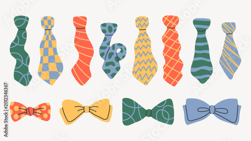 Fotografía Cartoon Necktie Bowtie Abstract Shapes Set