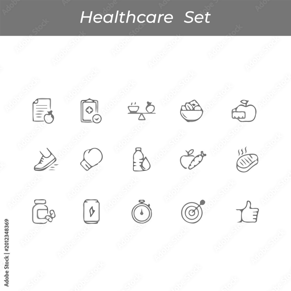 Fototapeta premium Healthcare set flat icons on white background