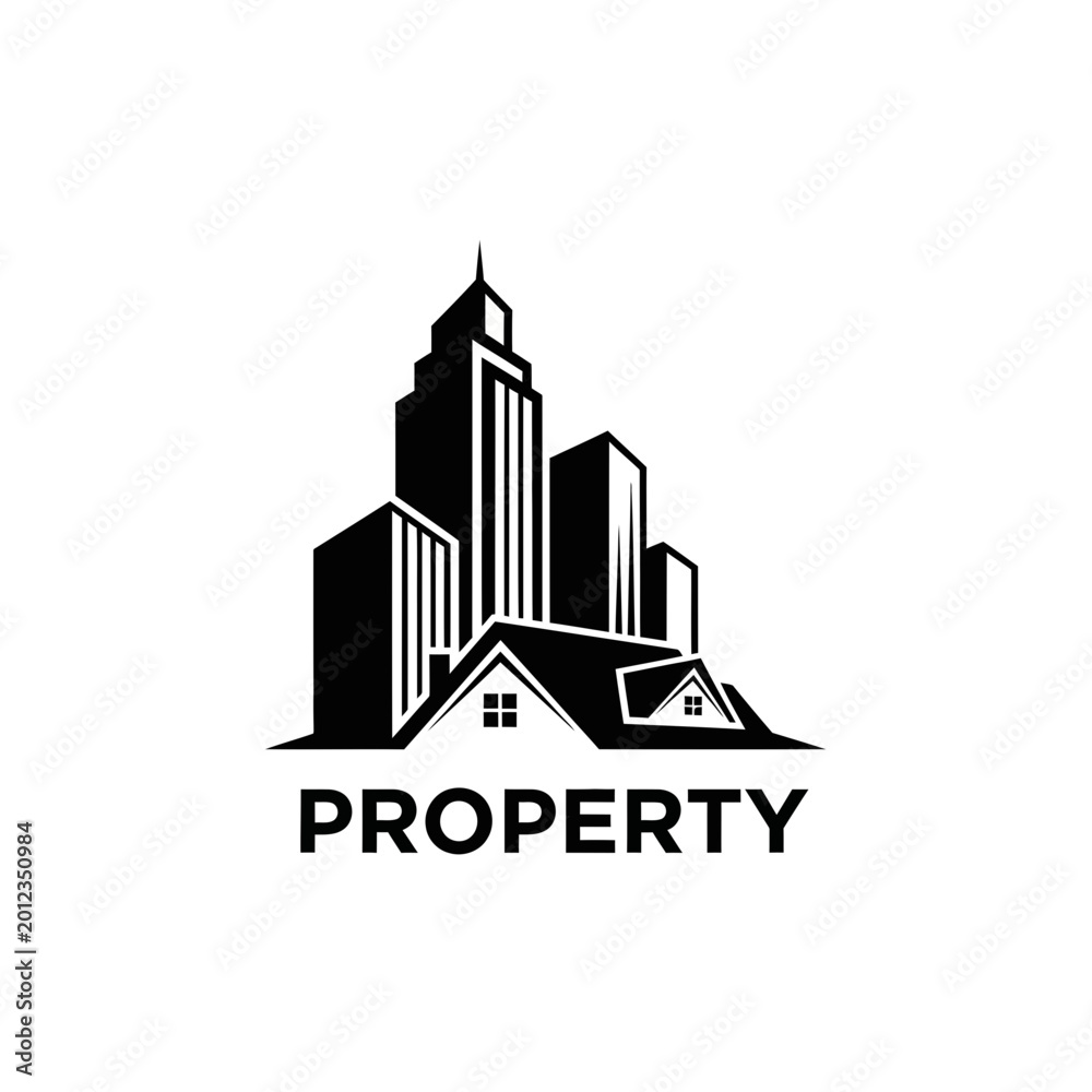 Obraz premium Modern Cityscape Property Logo with House Roof