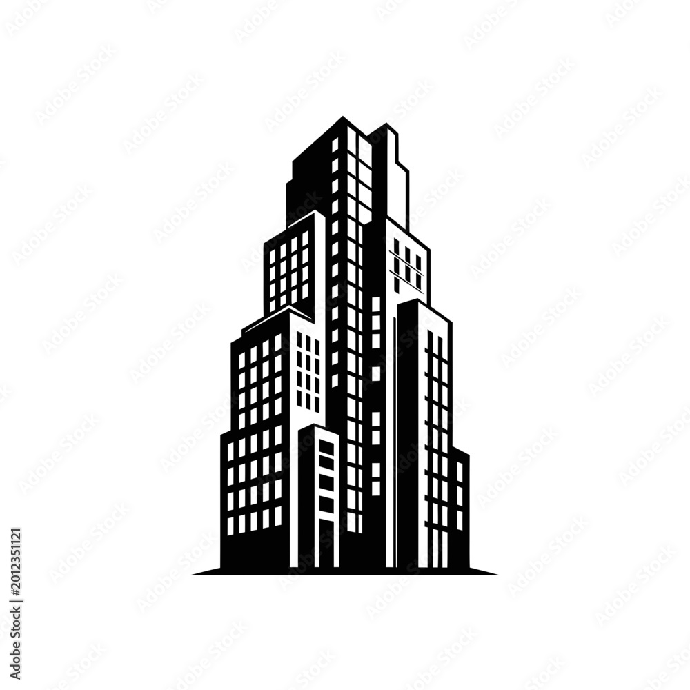 Obraz premium Modern Skyscraper Building Silhouette Vector Icon