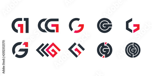 Creative Geometric Letter G or CG Growth Arrow Logo Set for Corporate Identity