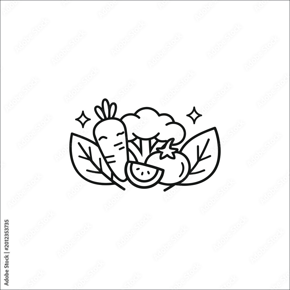 Fototapeta premium Organic Farm Vegetables Line Art Icon