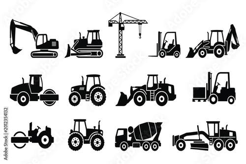 Foto collection of construction vehicles and equipment isolated on transparent backgr