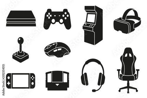 collection of gaming devices and accessories isolated on transparent background