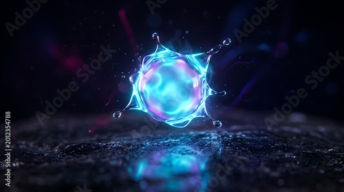 Futuristic Blue Energy Sphere with Neon Glowing Sparks in Dark Environment