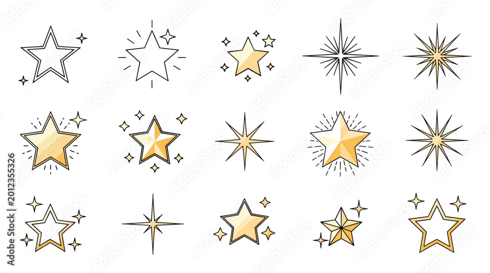 Obraz premium Elegant golden stars and sparkling outlines for festive occasions quality ratings and awards