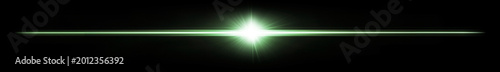 Green Horizontal Lens Flare Overlay with Bright Center on Black Background