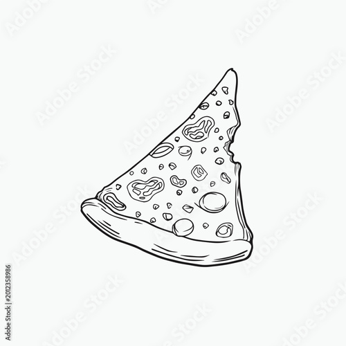 Line Art Pizza slice illustration vector flat cartoon food cheese pepperoni topping