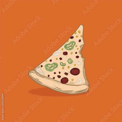 Pizza slice illustration vector flat cartoon food cheese pepperoni topping