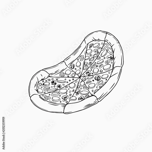 Line Art Pizza slice illustration flat cartoon food vector cheesy topping italian cuisine