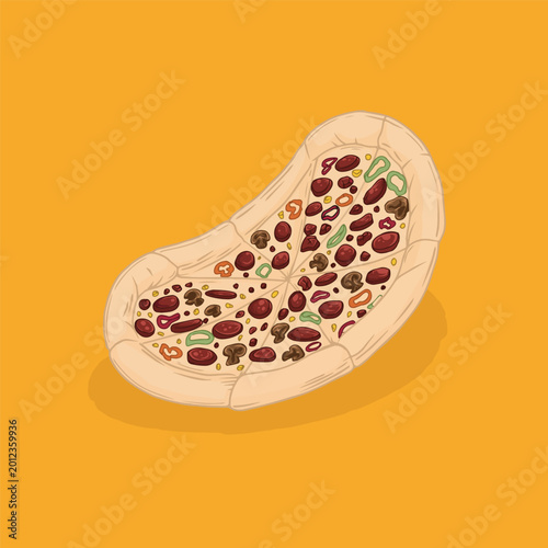 Pizza slice illustration flat cartoon food vector cheesy topping italian cuisine