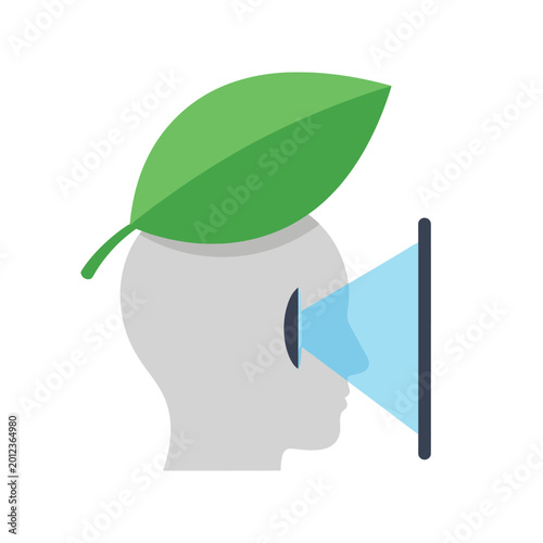 Green Leaf Symbolizing Nature and Technology in Human Head.