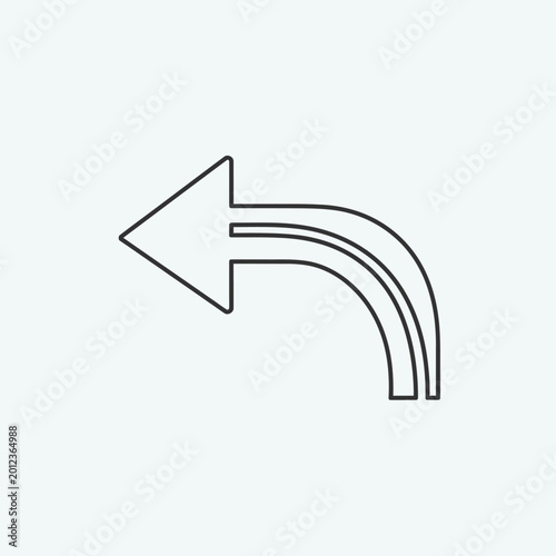 Simple Outline Arrow Pointing Left Curved Line.