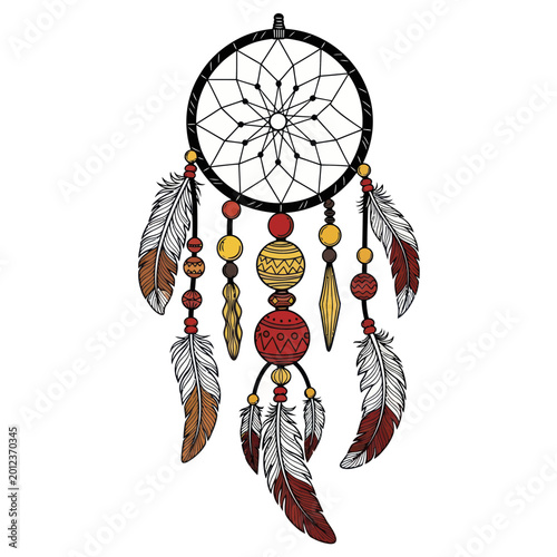 Bild auf Leinwand Dreamcatcher with Feathers and Beads, Native American Talisman