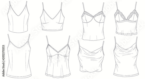 Foto Fashion Line Art Drawings of Women's Camisole Tops and Bralettes