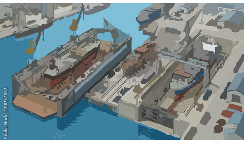 Photos Isometric dry dock shipyard illustration – floating and graving dock systems