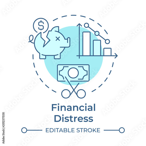 Financial distress soft blue concept icon. Economic market volatility. Round shape line illustration. Abstract idea. Graphic design. Easy to use in presentation, promotional material
