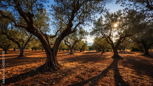 Mediterranean Olive Grove in Croatia Bathed in Golden Sunlight Featuring Ancient Gnarled Trees and Warm Earthy Tones Across a Rural Orchard Landscape in Southern Europe