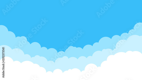 Canvas Print Blue sky with fluffy white clouds background | Flat vector illustration of cumul