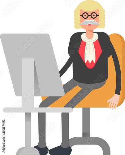 Obraz na plátne Judge Character Working on Desktop
