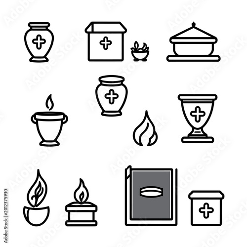 Fotografi Funeral icons, cremation symbols, memorial signs, death and mourning graphics, 1